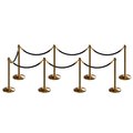 Montour Line Stanchion Post and Rope Kit Sat.Brass, 8 Crown Top 7 Black Rope C-Kit-8-SB-CN-7-PVR-BK-PB